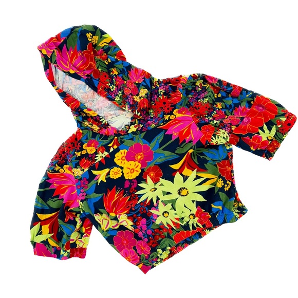 Sorella Floral Cropped Hooded Short Sleeve Boho Blouse Size Large - Picture 15 of 16